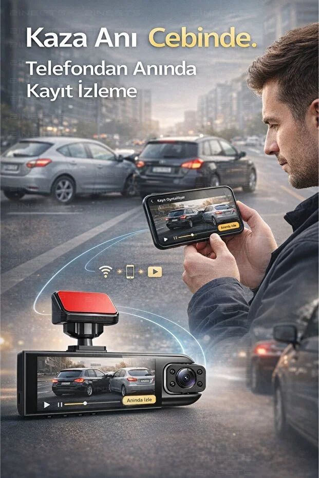 Wifi 1080p Araç İçi Çift Kameralı Lcd Ekranlı Gece Görüşlü G-sensör Geri Görüş Kamera